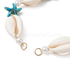Natural Cowrie Shell & Starfish Dyed Synthetic Turquoise & Round Imitation Pearl Braided Bead Bracelet Making&nbsp;AJEW-JB01532