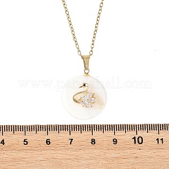 Brass Pave Clear Cubic Zirconia Natural Shell Swan Pendant 304 Stainless Steel Cable Chain Necklaces&nbsp;NJEW-JN06526