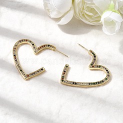 Heart Brass Micro Pave Cubic Zirconia Stud Earrings&nbsp;EJEW-F395-01B