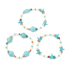 Dyed Synthetic Turquoise & Ocean White Jade Beads Stretch Bracelets for Women&nbsp;BJEW-JB14015