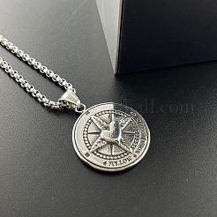 Stylish 304 Stainless Steel Heart Compass Pendant Punk Necklaces for Men&nbsp;LS-RK6360