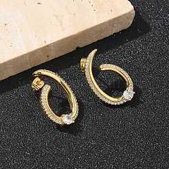 Rack Plating Brass Micro Pave Clear Cubic Zirconia Stud Earrings for Women&nbsp;EJEW-C125-21B-G