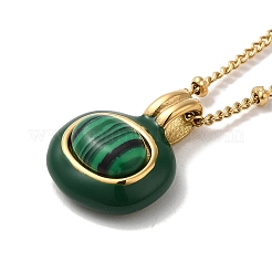 Natural Malachite Enamel Oval Pendant Necklace&nbsp;NJEW-D054-06B-G