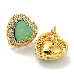 Cubic Zirconia Heart Stud Earrings&nbsp;EJEW-K263-01G-03