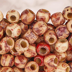 3 Bags Printed Wooden Dyed Beads&nbsp;WOOD-SC0002-20