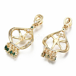 Brass Micro Pave Clear & Green Cubic Zirconia Peg Bails Pendants&nbsp;KK-S356-212G-NF