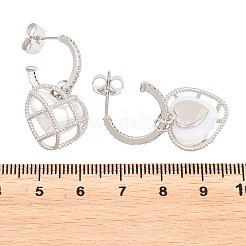 Valentine's Day Heart Brass Micro Pave Clear Cubic Zirconia Dangle Stud Earrings&nbsp;EJEW-Z164-04P