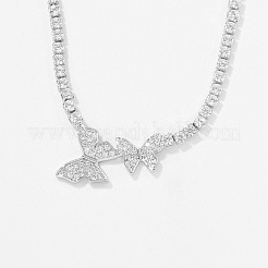 Brass Full Crystal Rhinestone Double Butterfly Pendant Necklaces for Women&nbsp;YR0428-1