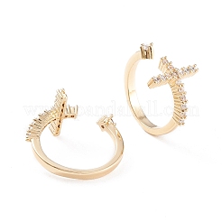 Brass Micro Pave Clear Cubic Zirconia Cuff Rings&nbsp;X-RJEW-F102-10G