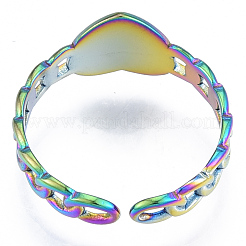 Ion Plating(IP) 304 Stainless Steel Heart with Chain Cuff Rings&nbsp;RJEW-N038-127M