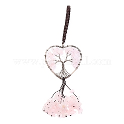 Wire Wrapped Chips Natural Rose Quartz Big Pendant Decorations&nbsp;HJEW-H057-01C
