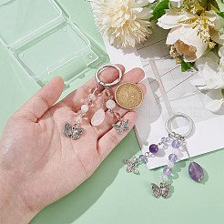 2Pcs Glass & Natural Amethyst& Quartz Crystal & Rose Quartz & Alloy Keychain&nbsp;KEYC-AR00005