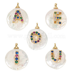 5Pcs 5 Styles Natural Cultured Freshwater Pearl Nuggets with Letter Pendants&nbsp;PEAR-TA0001-27