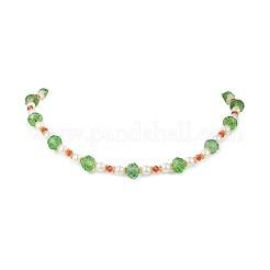 Christmas Theme Faceted Rondelle Glass & White Round ABS Plastic Imitation Pearl Beaded Necklaces for Women&nbsp;NJEW-JN05464-02