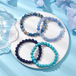 4Pcs Constellation 8mm Round Natural Lapis Lazuli & Dyed White Jade&nbsp;BJEW-JB10641