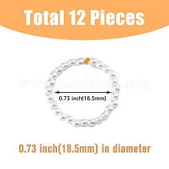 12Pcs Plastic Imitation Pearl & Brass Beaded Stretch Ring&nbsp;RJEW-FI0001-10