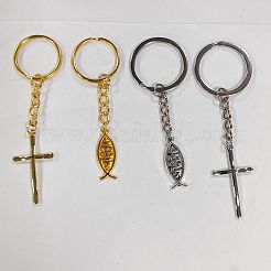 Jesus Fish & Cross Tibetan Style Alloy Pendant Keychain&nbsp;KEYC-AB00016