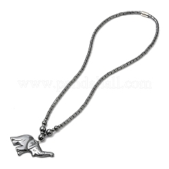 Synthetic Non-magnetic Hematite Elephant Pendant Necklace with Beaded Chains&nbsp;NJEW-E095-01