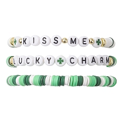 3Pcs Handmade Polymer Clay & Acrylic Beaded Stretch Bracelets for Women&nbsp;BJEW-JB12729