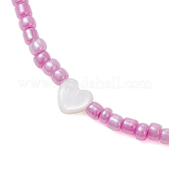 12Pcs 12 Colors Summer Beach Natural Shell Heart with Glass Beaded Anklets&nbsp;AJEW-AN00779