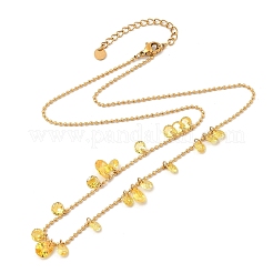 Ion Plating(IP) 304 Stainless Steel Cubic Zirconia Teardrop & Flat Round Bib Ball Chain Necklaces for Women&nbsp;NJEW-F328-11G-03
