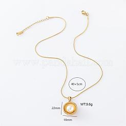 3Pcs Vintage Stainless Steel Pave Shell Pearl Half Round Pendant Necklaces for Women&nbsp;NN3981