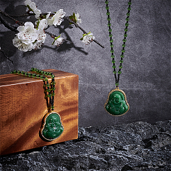 2Pcs Alloy Glass Buddha Pendant Glass Beaded Necklaces&nbsp;NJEW-UN0001-89