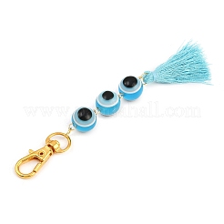 Resin Evil Eye Round Bead & Polyester Tassel Pendant Decorations&nbsp;HJEW-JM04164-01