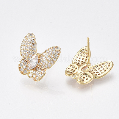 Brass Micro Pave Cubic Zirconia Stud Earring Findings&nbsp;KK-S350-423-1