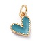 Enamel Charms, with Brass Findings, Cadmium Free & Lead Free, Heart, Real 18k Gold Plated, Dark Turquoise, 9x7x2.5mm, Hole: 2.5mm