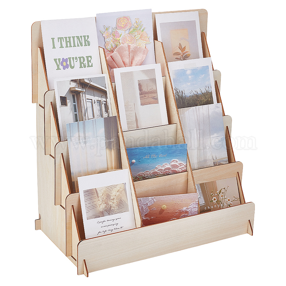 Wholesale 4-Tier 12 Grids Wood Greeting Card Storage Riser Racks ...