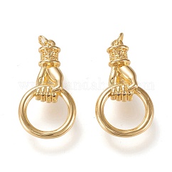 Brass Pendants, with Jump Rings, Cadmium Free & Lead Free, Long-Lasting Plated, Fist with Ring, Golden, 28x14.5x5mm, Jump Ring: 5x0.8mm, 3.3mm Inner Diameter.