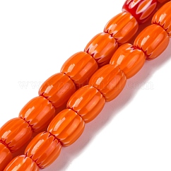 Handmade Lampwork Chevron Beads Strands, Barrel, Orange Red, 8x7.5mm, Hole: 1.2mm, about 47pcs/strand, 14.69''(37.3cm)