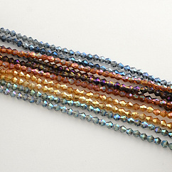 Electroplate Glass Bead Strands, Rainbow Plated, Faceted Bicone, Mixed Color, 4x4.5mm, Hole: 0.8~1mm, about 75~78pcs/strand, 28~29cm