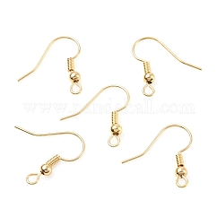 Brass Earring Hooks, Ear Wire, French Hooks with Coil and Ball, Cadmium Free & Nickel Free & Lead Free, Light Gold, 18x18x3mm, Hole: 2mm, 22 Gauge, Pin: 0.6mm