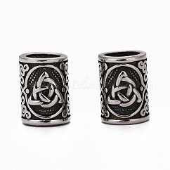304 Stainless Steel Triquetra European Beads, Large Hole Beads, Column with Trinity Knot, Antique Silver, 12x9mm, Hole: 6mm