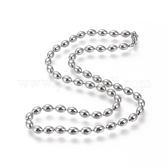 Non-Tarnish 304 Stainless Steel Beaded Necklaces, with Lobster Claw Clasps, Rice, Stainless Steel Color, 16.65 inch(42.3cm), Rice: 6.5x4.5mm