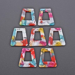 Cellulose Acetate(Resin) Pendants, Trapezoid, Colorful, 29.5x27x2.5mm, Hole: 1.4mm