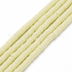 Handmade Polymer Clay Bead Strands, Heishi Beads, Disc/Flat Round, Lemon Chiffon, 4x0.5~1mm, Hole: 1.5mm, about 320~447pcs/strand, 15.74~16.92 inch