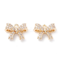 Rack Plating Brass Micro Pave Cubic Zirconia Charms, Cadmium Free & Lead Free, Long-Lasting Plated, Bowknot, Light Gold, 10x13x5mm, Hole: 1.2mm