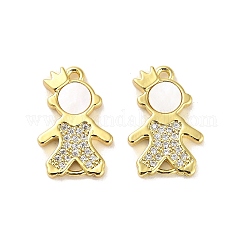 Brass Micro Pave Clear Cubic Zirconia Prince Connector Charms, Cadmium Free & Lead Free, with Shell, Boy Links, Real 18K Gold Plated, 18x12x2.5mm, Hole: 1mm