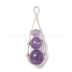 4Pcs 4 Styles Dyed Natural Quartz Crystal & Carnelian & Green Aventurine & Amethyst Round Beaded Pendants&nbsp;PALLOY-TA00347-01