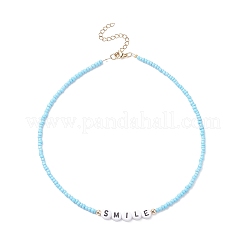 5Pcs 5 Style Glass & Plastic Word Beaded Necklaces Set&nbsp;NJEW-JN04316