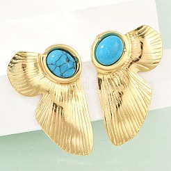 Flower 304 Stainless Steel Synthetic Turquoise Stud Earrings for Women&nbsp;EJEW-U046-16G