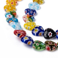 Handmade Millefiori Glass Heart Bead Strands&nbsp;X-LK-P017-06