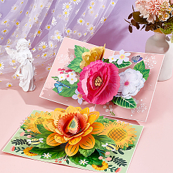 2 Sets 2 Styles Valentine's Day Rectangle 3D Pop Up Flower Paper Greeting Card&nbsp;AJEW-GA0006-96