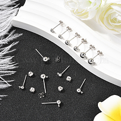 12Pcs 3 Styles Sterling Silver Round Ball Stud Earring Findings&nbsp;FIND-BBC0004-60