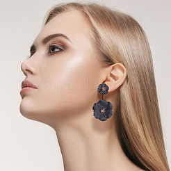 2 Pairs 2 Colors Alloy Double Flower Dangle Stud Earrings&nbsp;EJEW-AN0001-31
