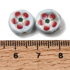 Flat Round Handmade Floral Porcelain Beads&nbsp;PR-CBA03B0-02A