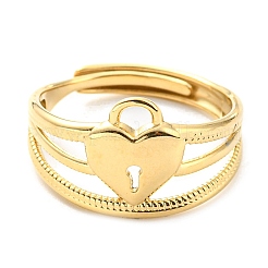 304 Stainless Steel Heart Padlock Adjustable Ring for Women&nbsp;RJEW-C016-12G